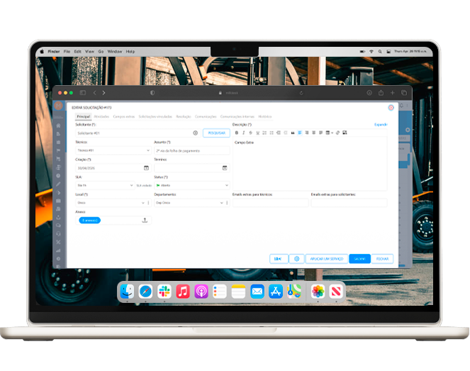 Tela do Milldesk para empresas de empilhadeiras