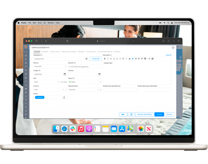 Tela do Milldesk para hotelaria