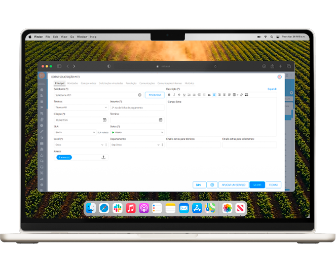 Tela do Milldesk para o agronegócio