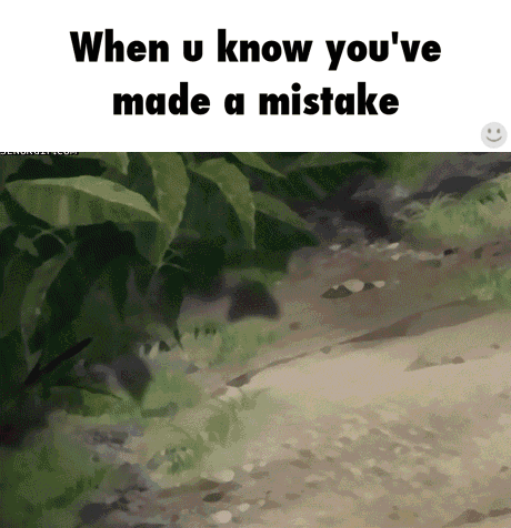 Gif desenho animado com a seguinte legenda: "When U know you´ve made a mistake". 