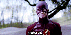 Gif do super herói Flash do seriado de mesmo nome dizendo: "Game on".