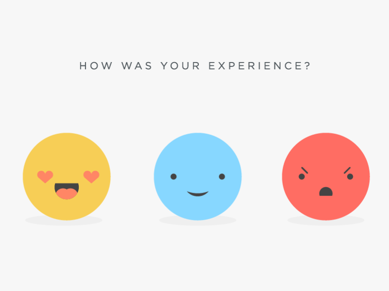 Gif emojis e a pergunta: "How was your experience?"