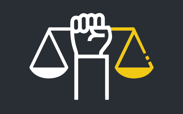 Ilustração mão segurando balança, símbolo de legalidade. Lei Geral de Proteção de Dados.