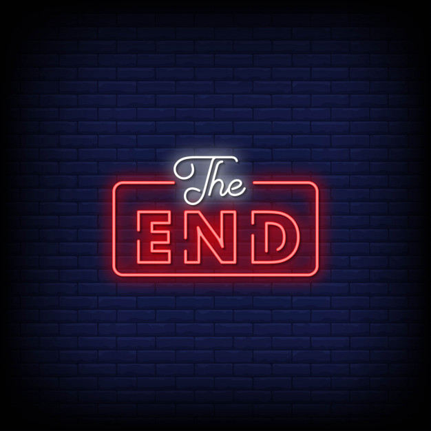 Ilustração em neon da Palavra The End. Como reduzir os tickets de TI no suporte.