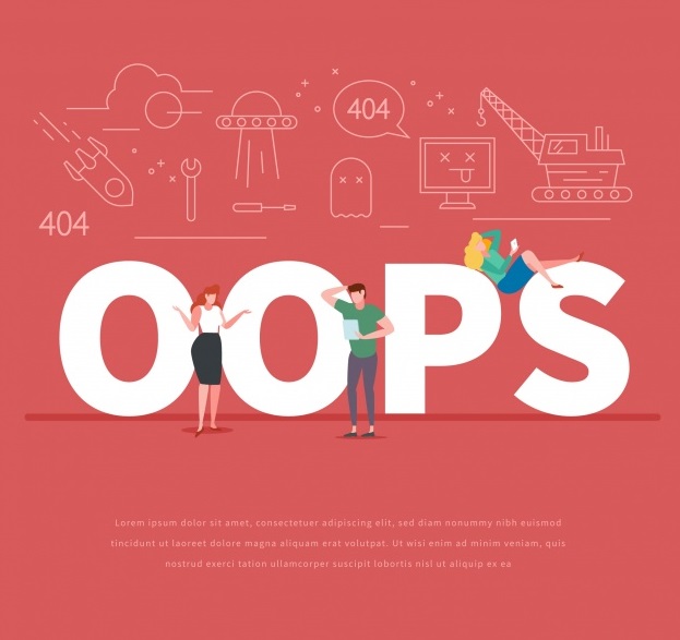 Ilustração de erro 404 com a mensagem OOPS. Como reduzir os tickets de TI no suporte.