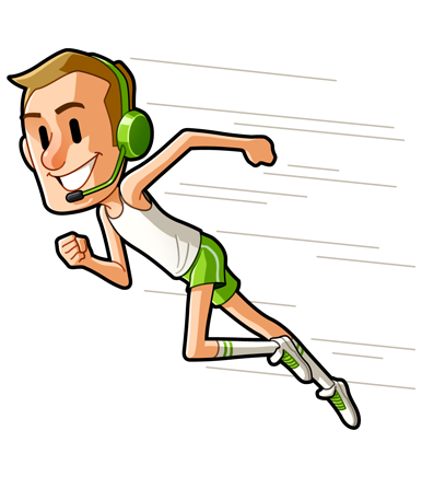 Ilustração de homem correndo usando o headset. Aumentar a satisfação dos clientes em tempos de crise.